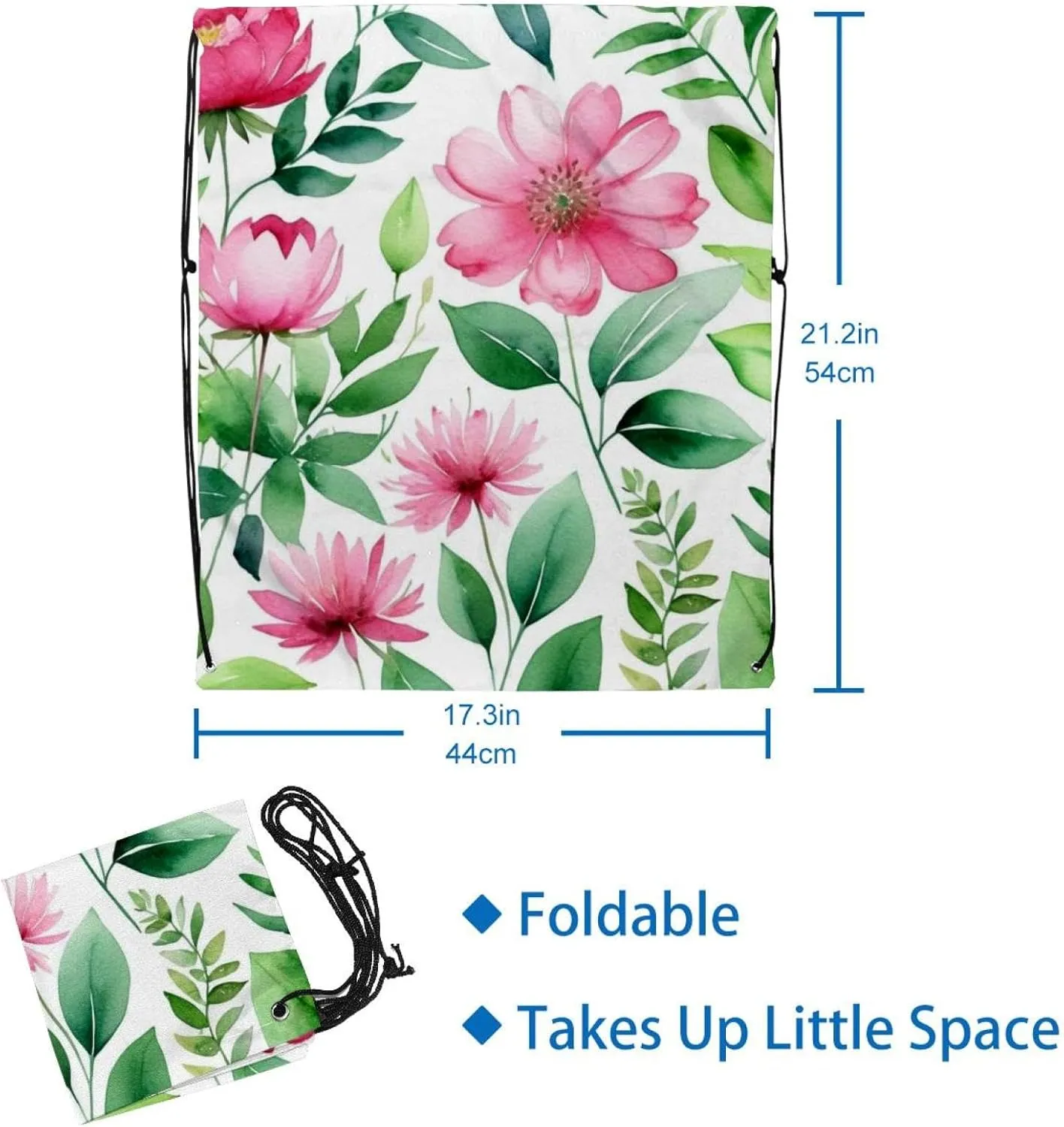 2 Pieces Drawstring Backpacks, Flowers and Green Leaves Draw String Back Bag Drawstring Bags for Sports, Gym, Travel, Swimming, Beach