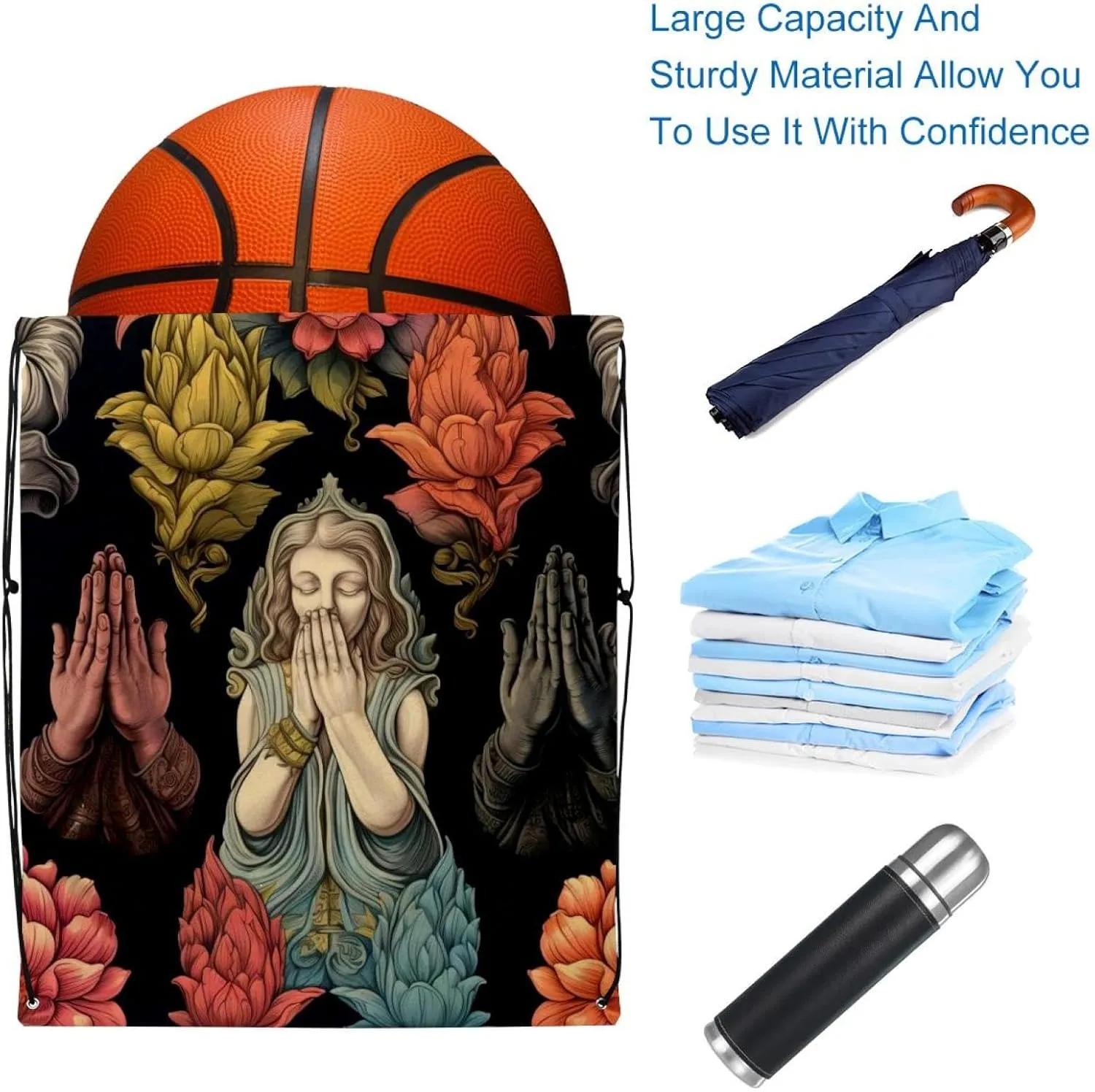 2 Pieces Drawstring Backpacks, Praying hands Draw String Back Bag Drawstring Bags for Sports, Gym, Travel, Swimming, Beach