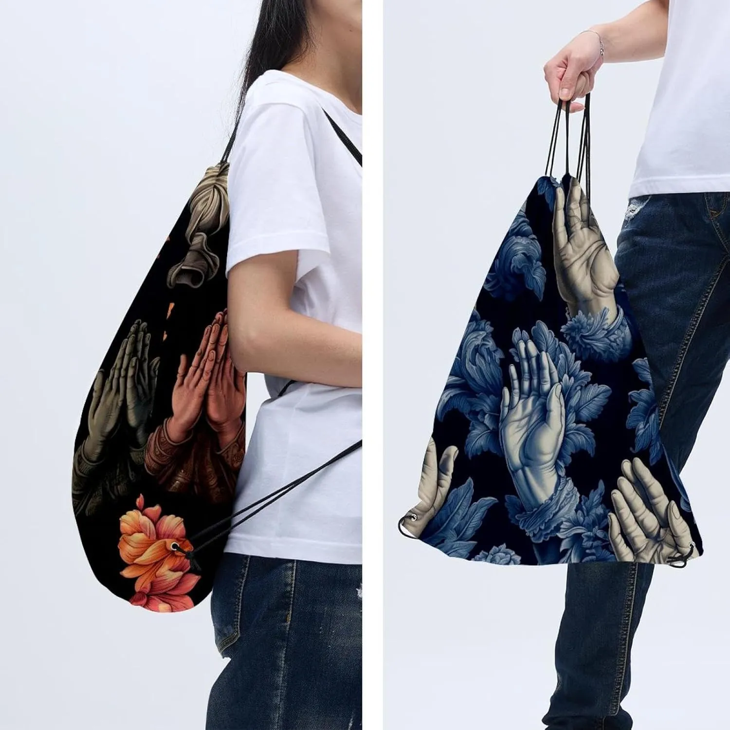 2 Pieces Drawstring Backpacks, Praying hands Draw String Back Bag Drawstring Bags for Sports, Gym, Travel, Swimming, Beach