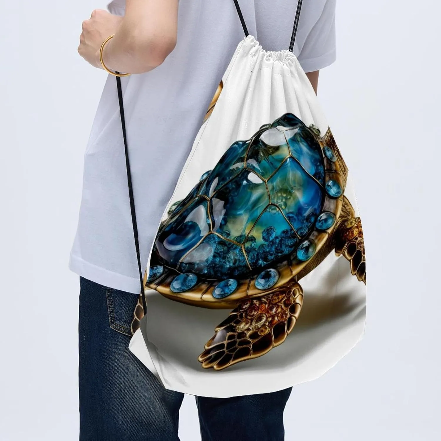 2 Pieces Sea Turtle Drawstring Backpack for Party Gym Sport Trip