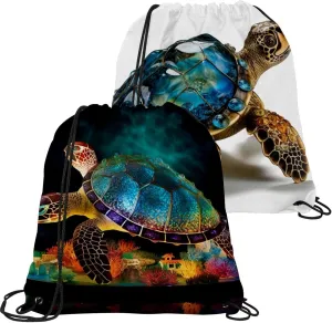 2 Pieces Sea Turtle Drawstring Backpack for Party Gym Sport Trip