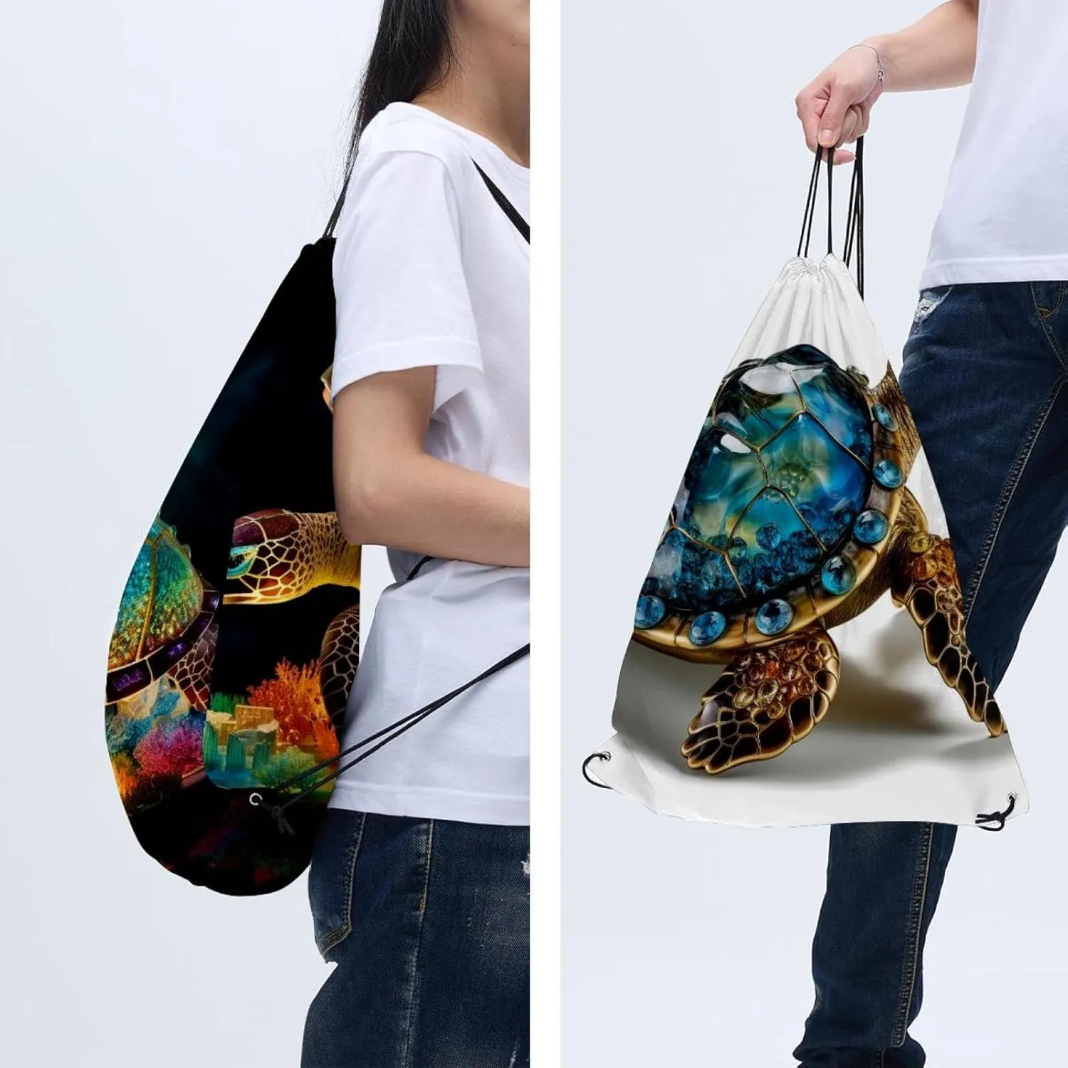2 Pieces Sea Turtle Drawstring Backpack for Party Gym Sport Trip
