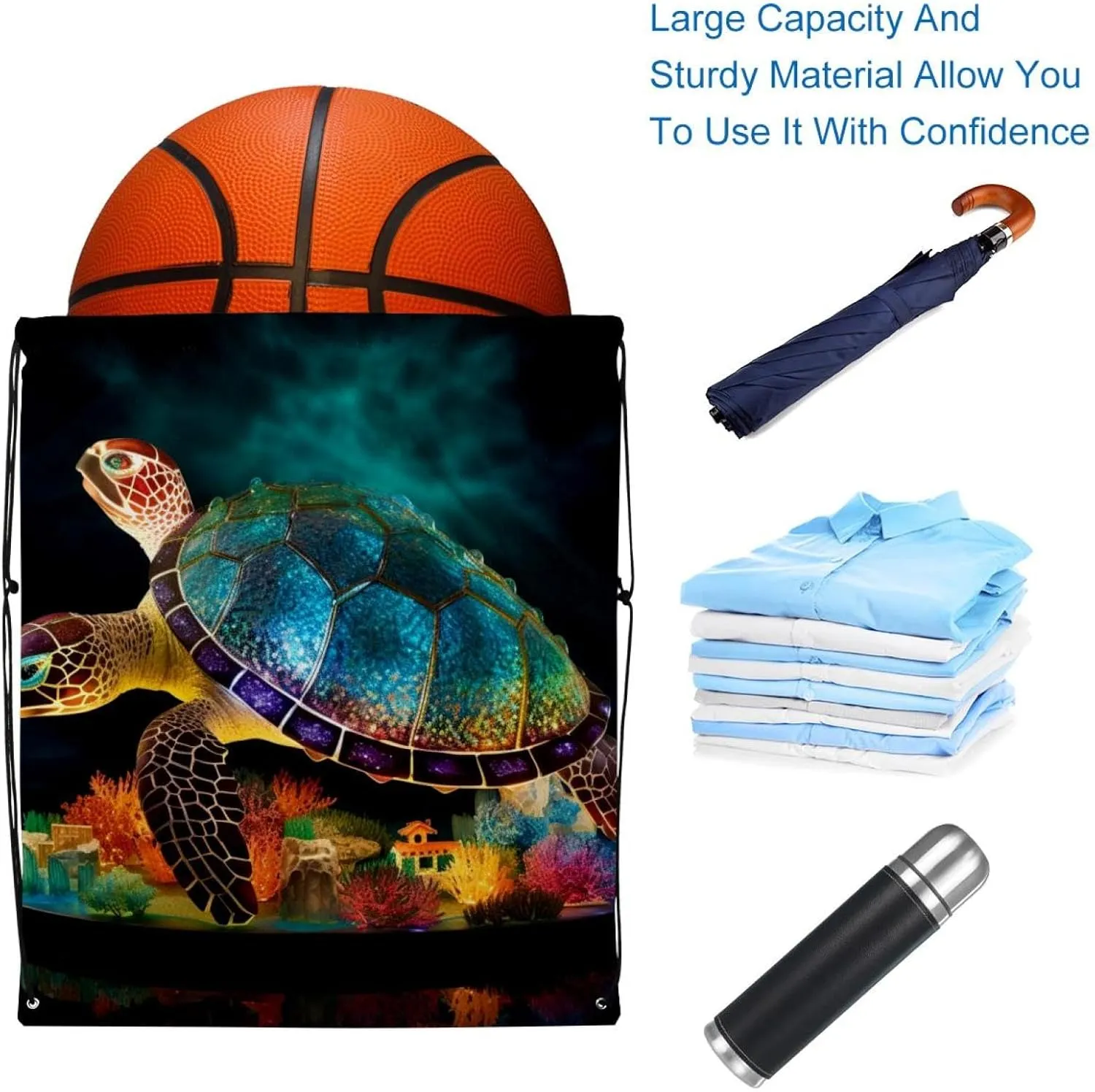 2 Pieces Sea Turtle Drawstring Backpack for Party Gym Sport Trip