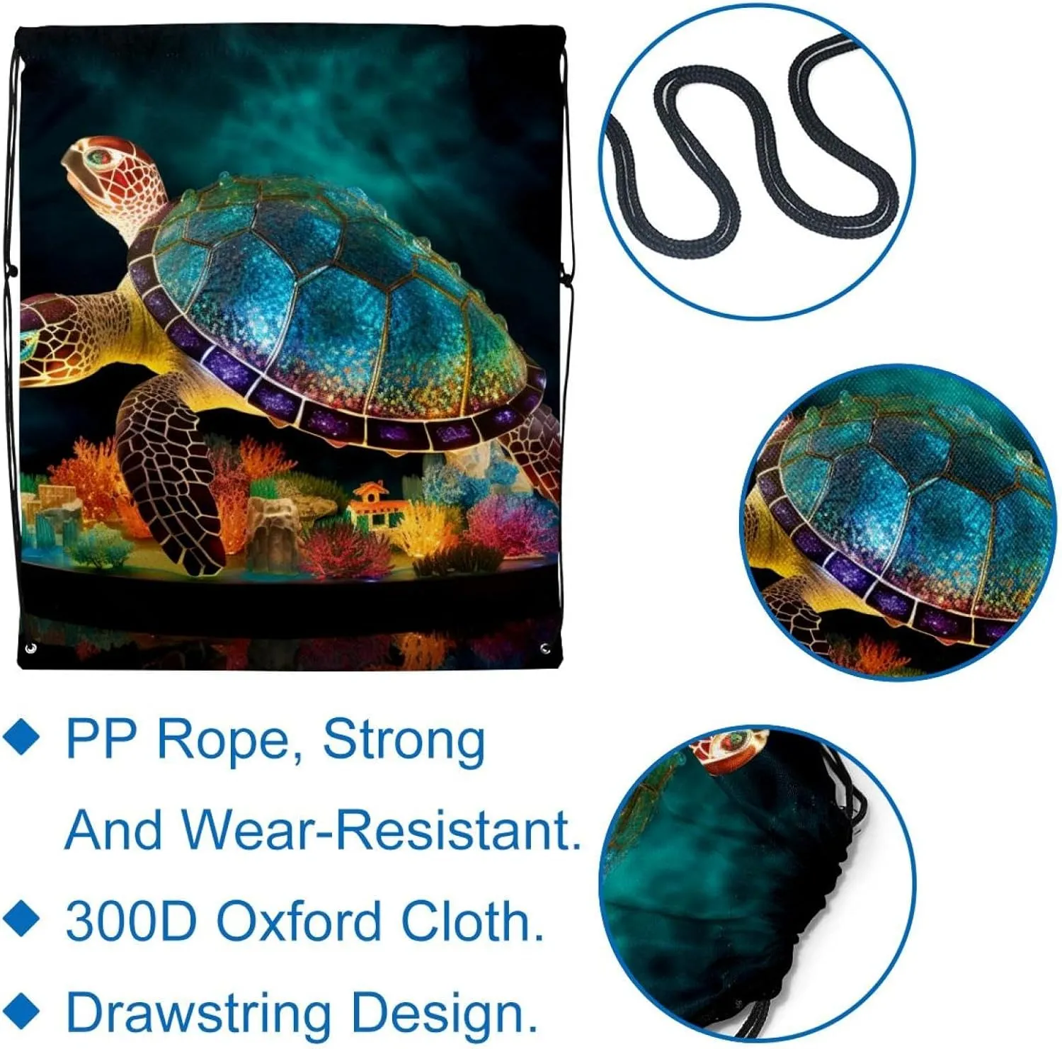 2 Pieces Sea Turtle Drawstring Backpack for Party Gym Sport Trip