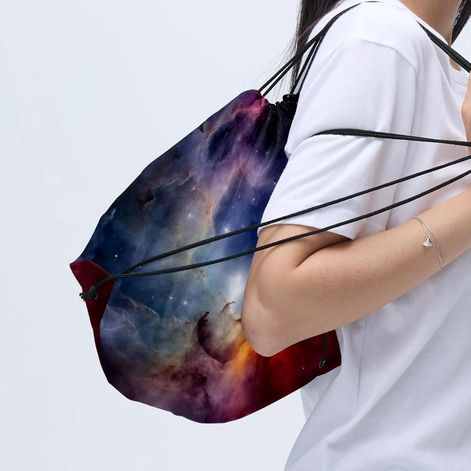 2 Pieces Stars Nebula Drawstring Backpack for Party Gym Sport Trip