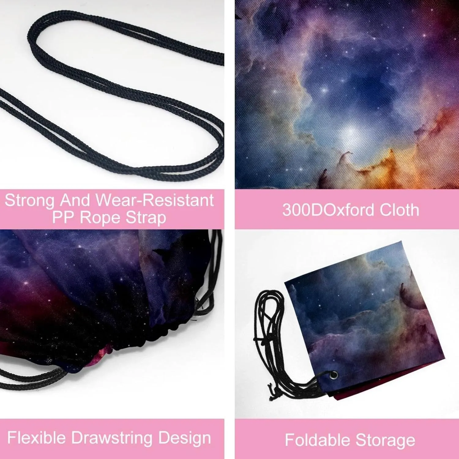2 Pieces Stars Nebula Drawstring Backpack for Party Gym Sport Trip