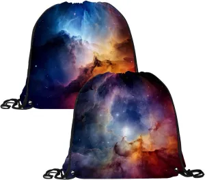 2 Pieces Stars Nebula Drawstring Backpack for Party Gym Sport Trip