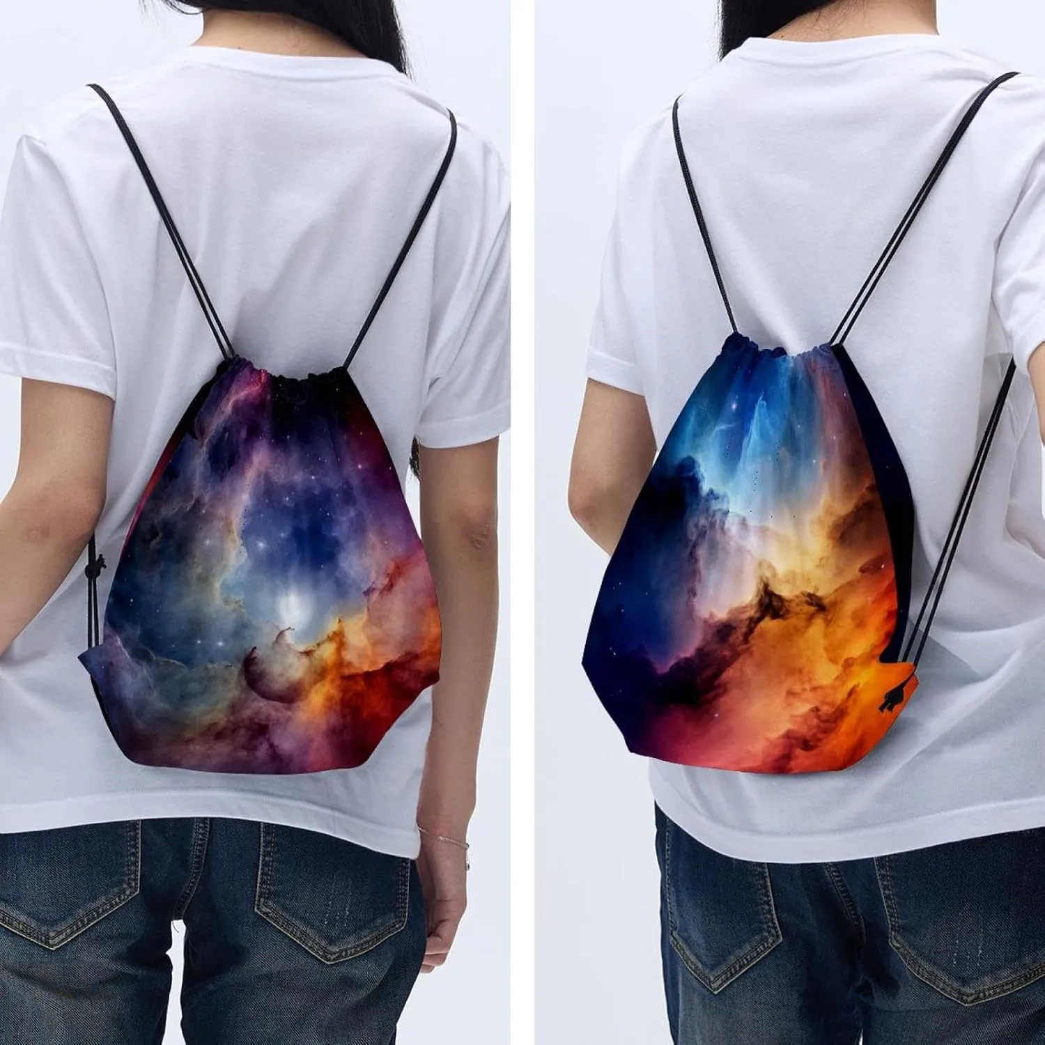 2 Pieces Stars Nebula Drawstring Backpack for Party Gym Sport Trip