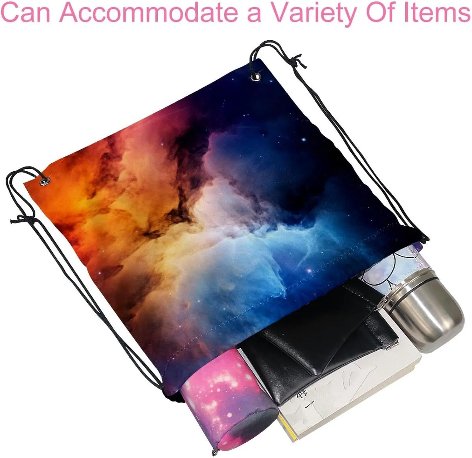 2 Pieces Stars Nebula Drawstring Backpack for Party Gym Sport Trip