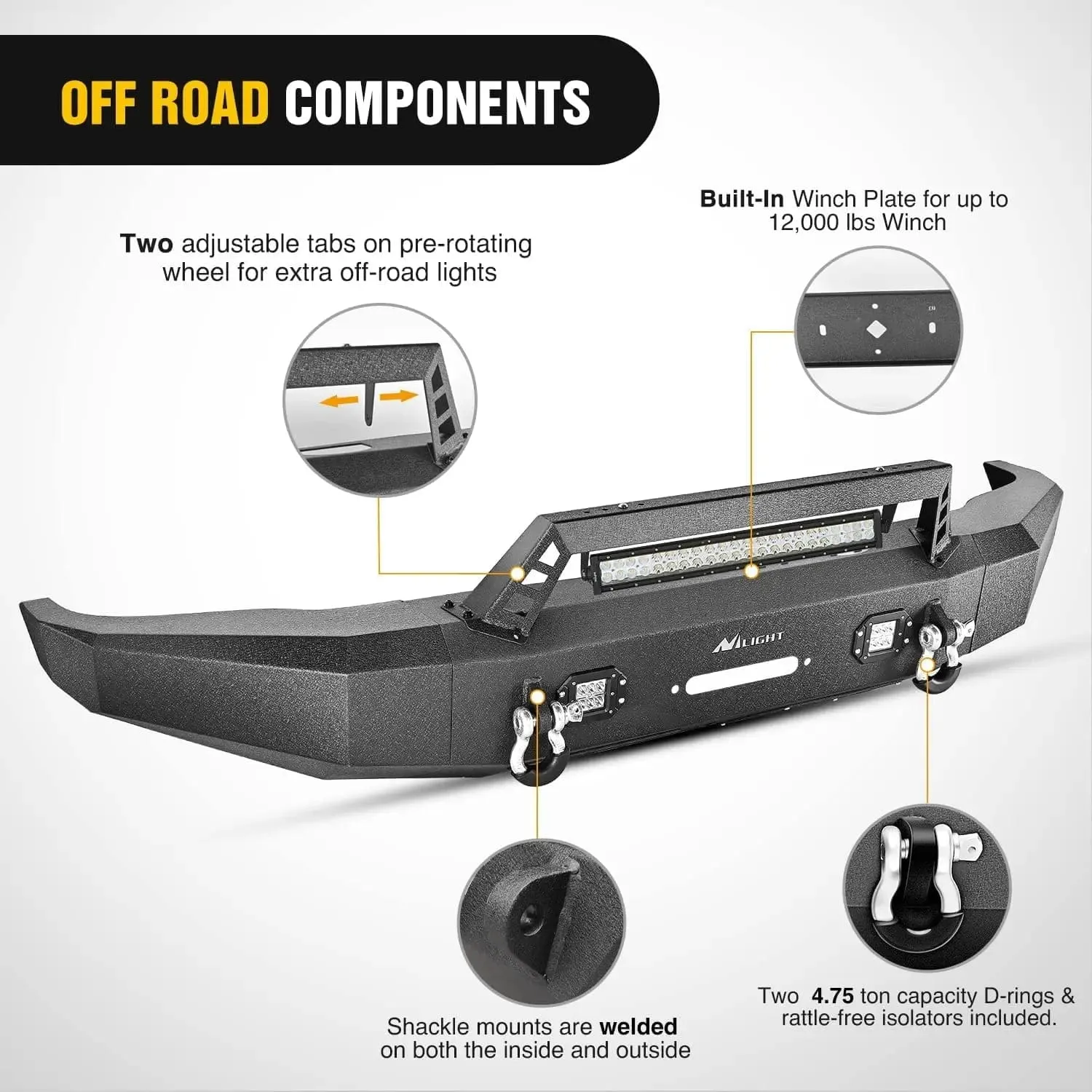 2014-2021 Toyota Tundra Front Bumper Full Width Steel with Winch Plate Offroad 120W Light Bar 18w LED Light Pods