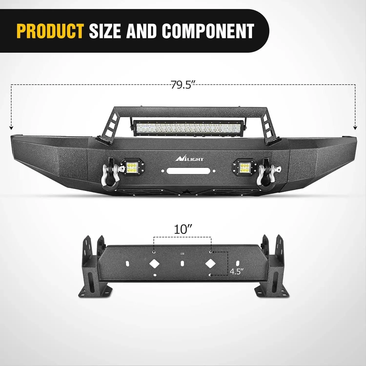 2014-2021 Toyota Tundra Front Bumper Full Width Steel with Winch Plate Offroad 120W Light Bar 18w LED Light Pods