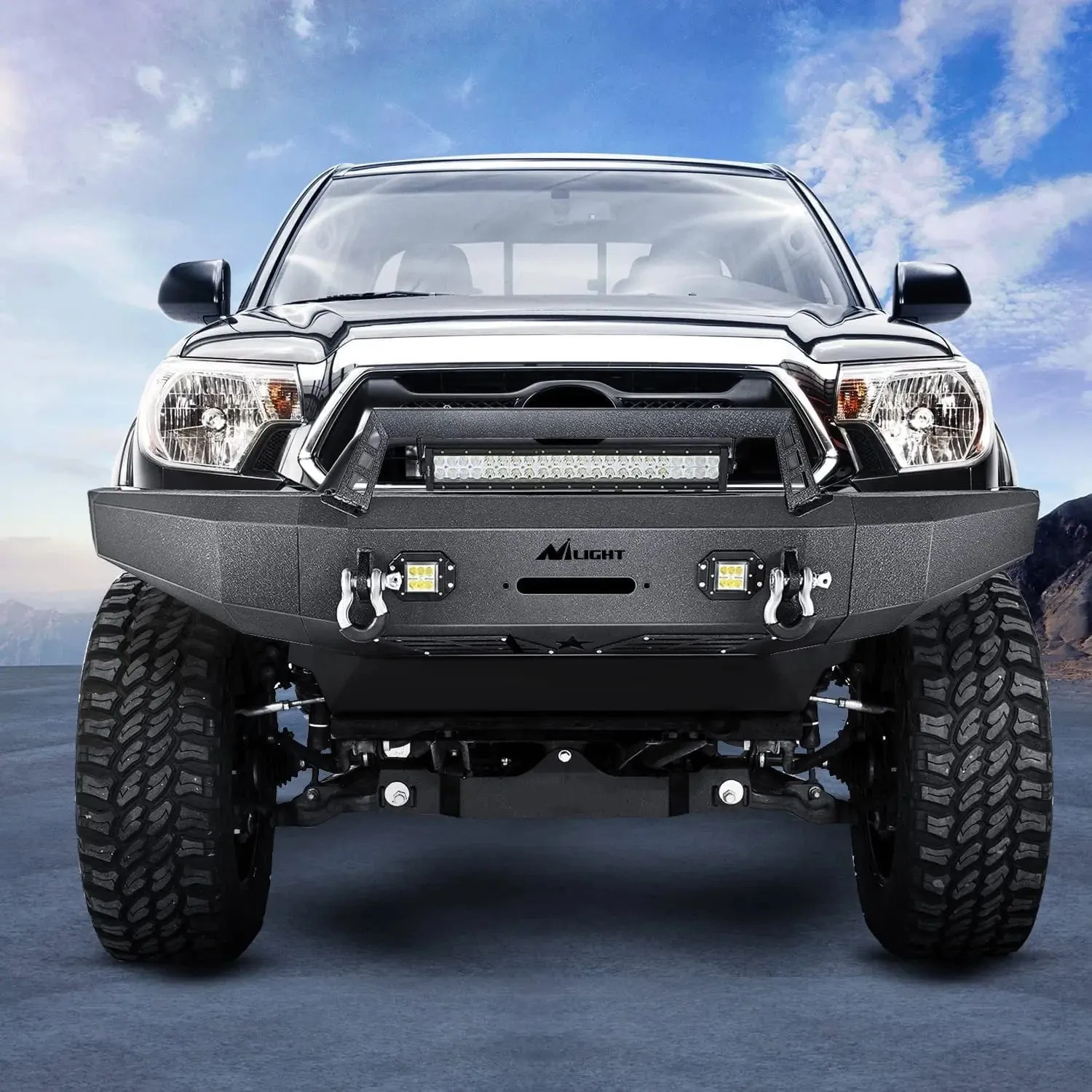 2014-2021 Toyota Tundra Front Bumper Full Width Steel with Winch Plate Offroad 120W Light Bar 18w LED Light Pods
