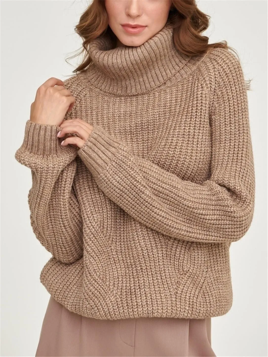 2023 Women's Turtlenecks Pullovers Purple Soft Thick Knitted Top with Sleeves Autumn Winter Basic Oversize Sweater for Women