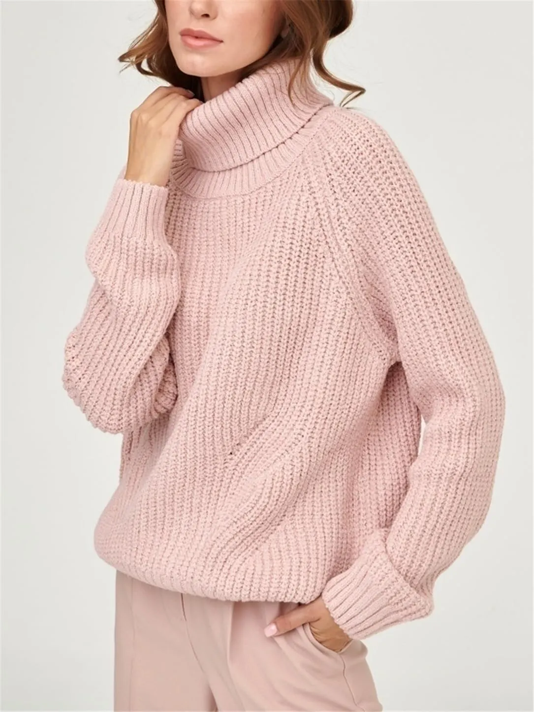 2023 Women's Turtlenecks Pullovers Purple Soft Thick Knitted Top with Sleeves Autumn Winter Basic Oversize Sweater for Women