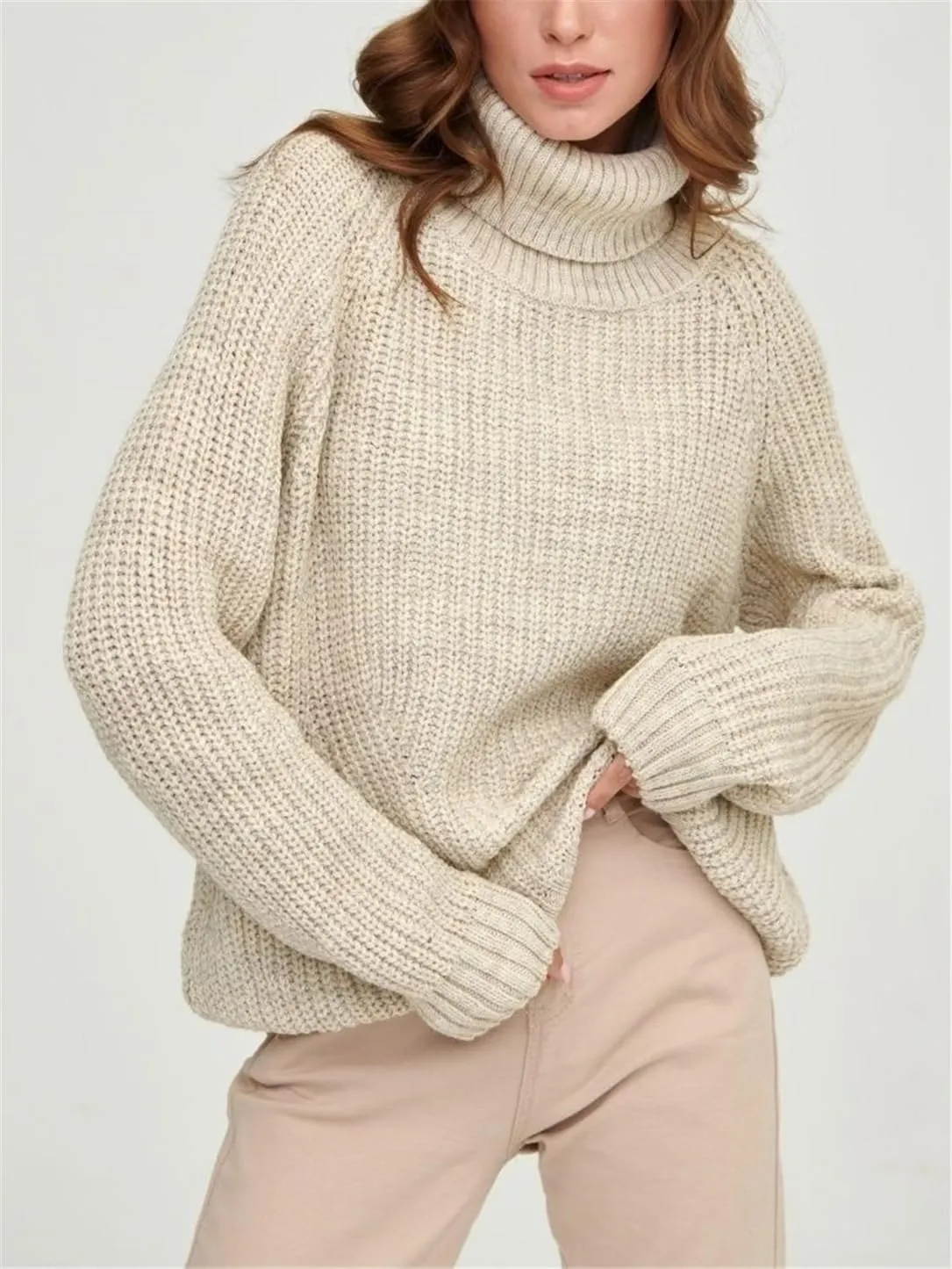 2023 Women's Turtlenecks Pullovers Purple Soft Thick Knitted Top with Sleeves Autumn Winter Basic Oversize Sweater for Women
