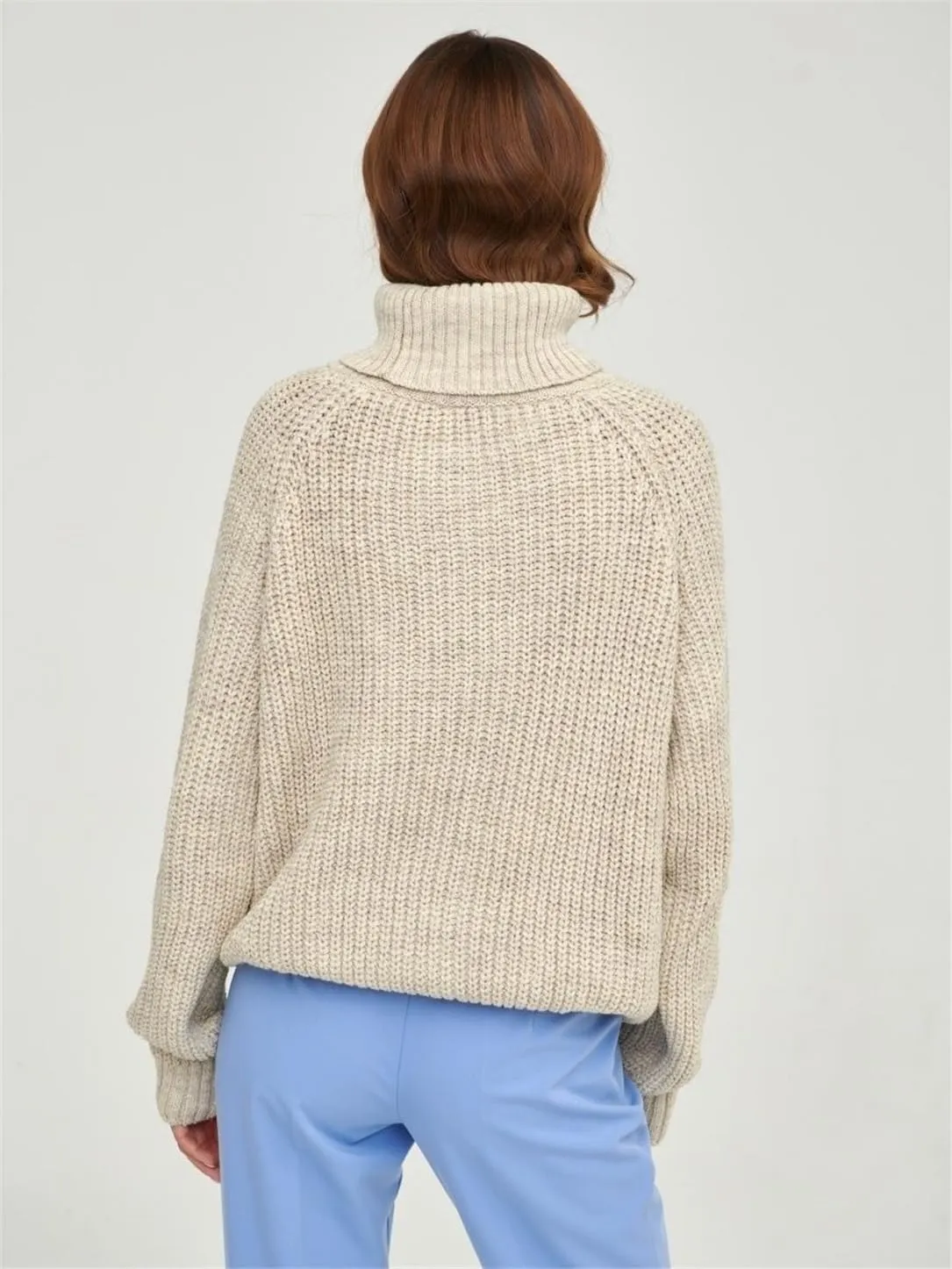 2023 Women's Turtlenecks Pullovers Purple Soft Thick Knitted Top with Sleeves Autumn Winter Basic Oversize Sweater for Women