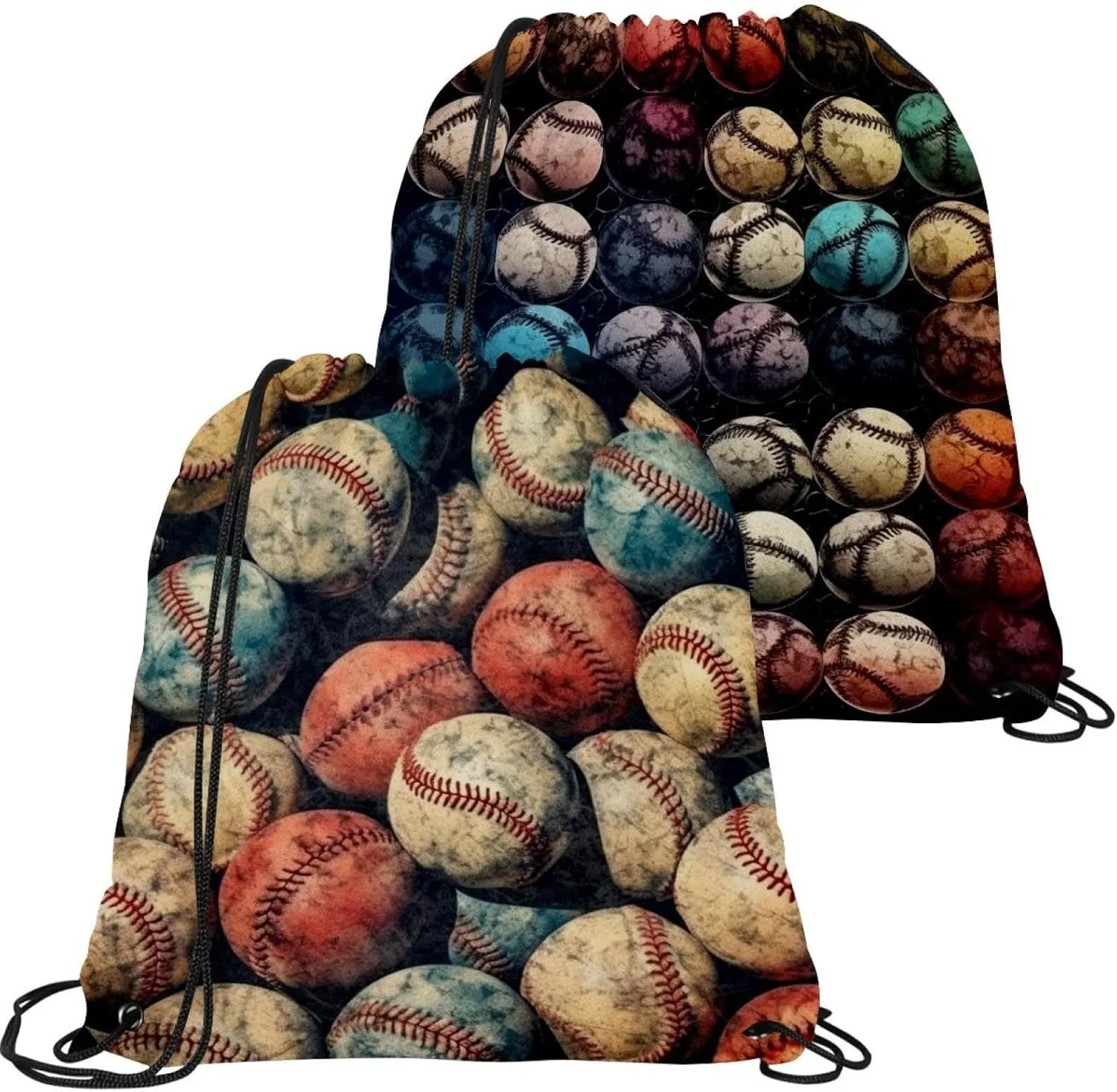 2PCS Baseball Ball Background Draw String Bags Drawstring Backpack for Sports, Gym, Travel, Swimming, Beach