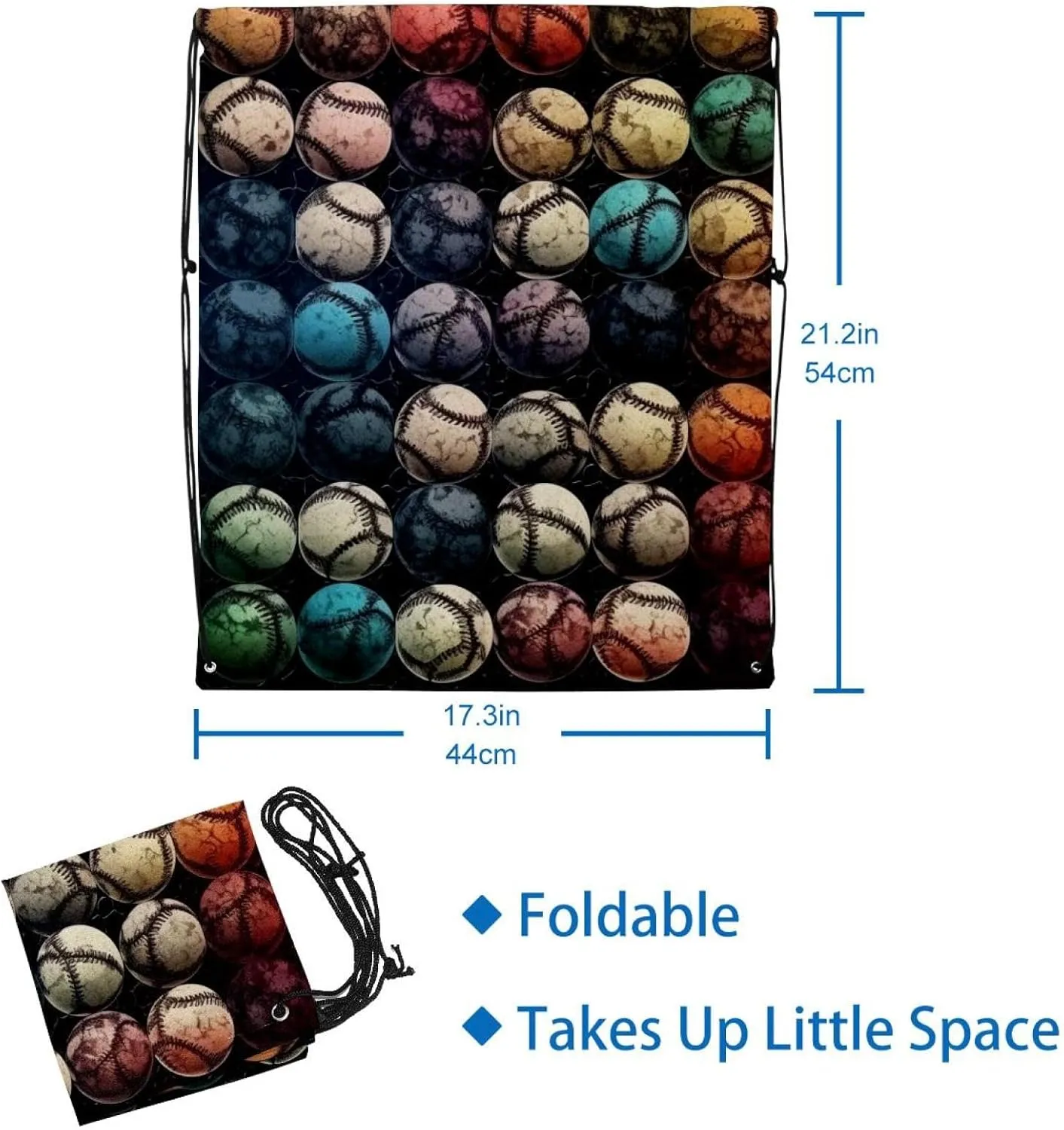 2PCS Baseball Ball Background Draw String Bags Drawstring Backpack for Sports, Gym, Travel, Swimming, Beach