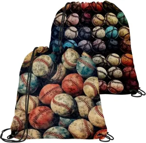 2PCS Baseball Ball Background Draw String Bags Drawstring Backpack for Sports, Gym, Travel, Swimming, Beach