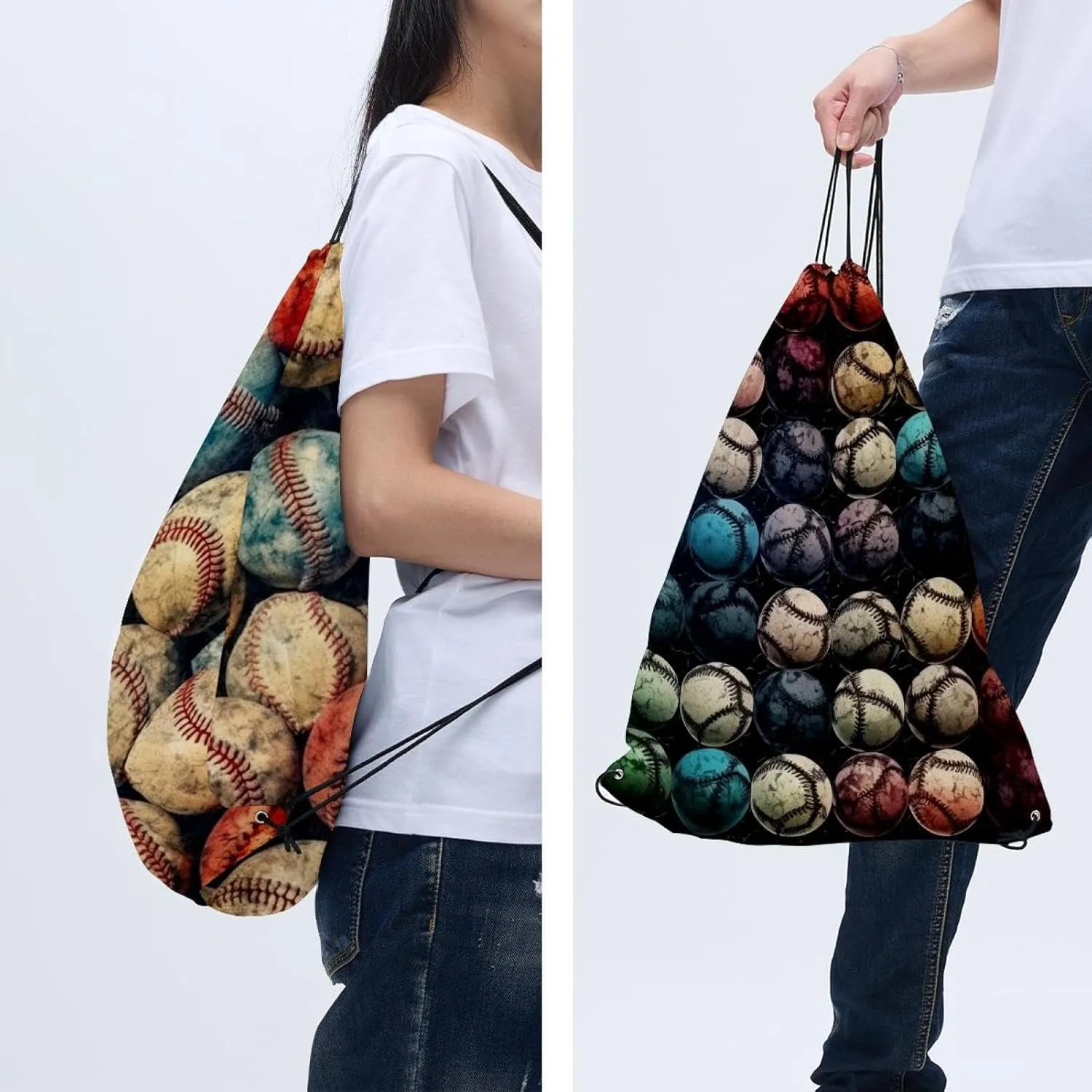 2PCS Baseball Ball Background Draw String Bags Drawstring Backpack for Sports, Gym, Travel, Swimming, Beach