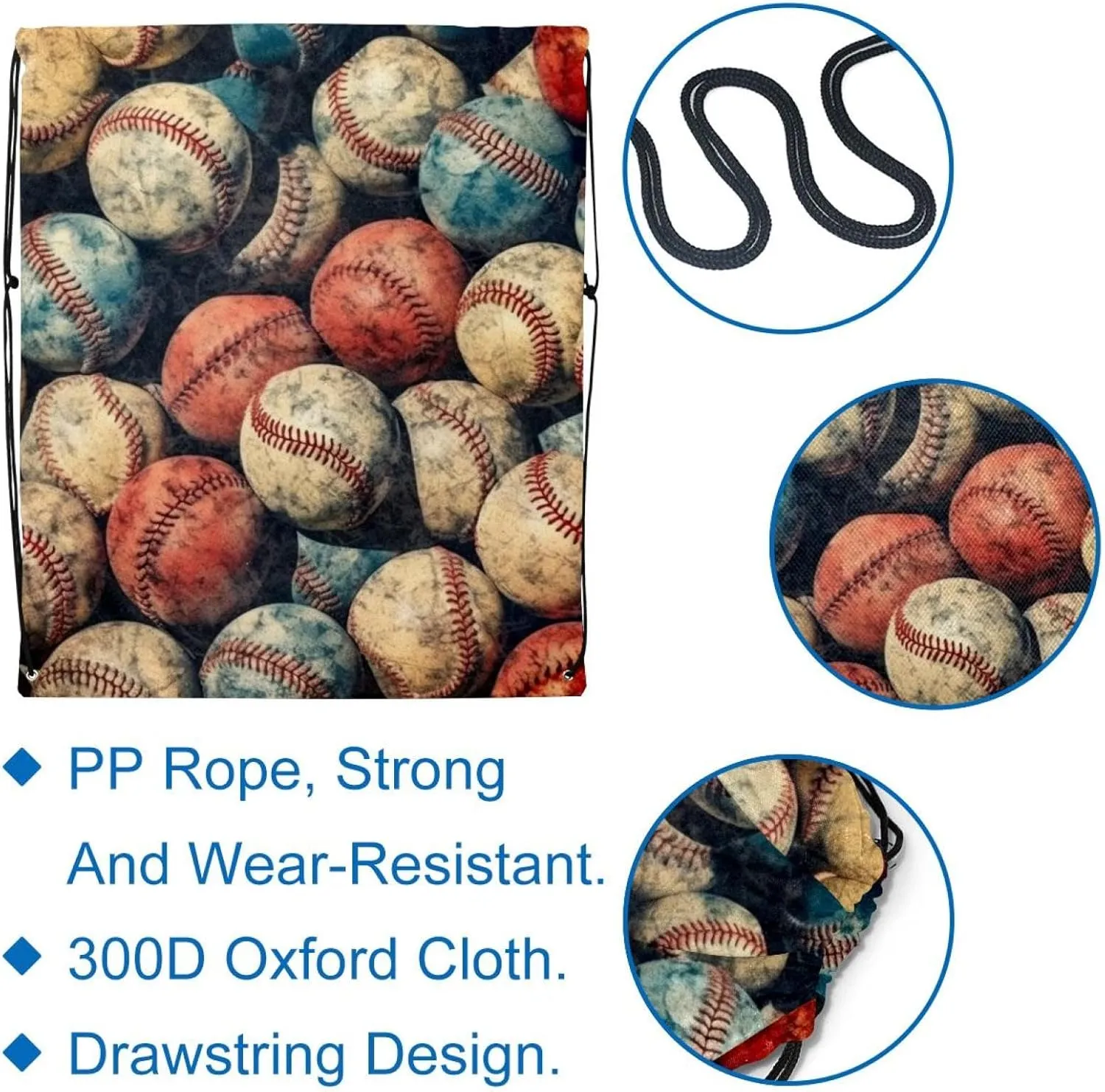 2PCS Baseball Ball Background Draw String Bags Drawstring Backpack for Sports, Gym, Travel, Swimming, Beach