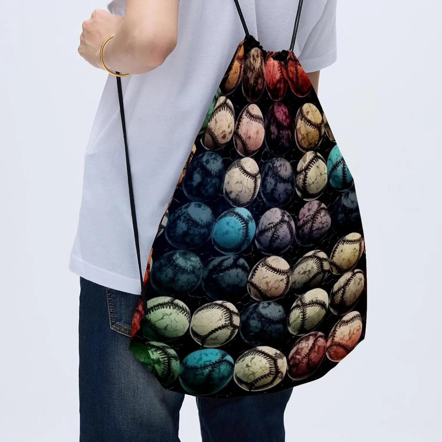 2PCS Baseball Ball Background Draw String Bags Drawstring Backpack for Sports, Gym, Travel, Swimming, Beach