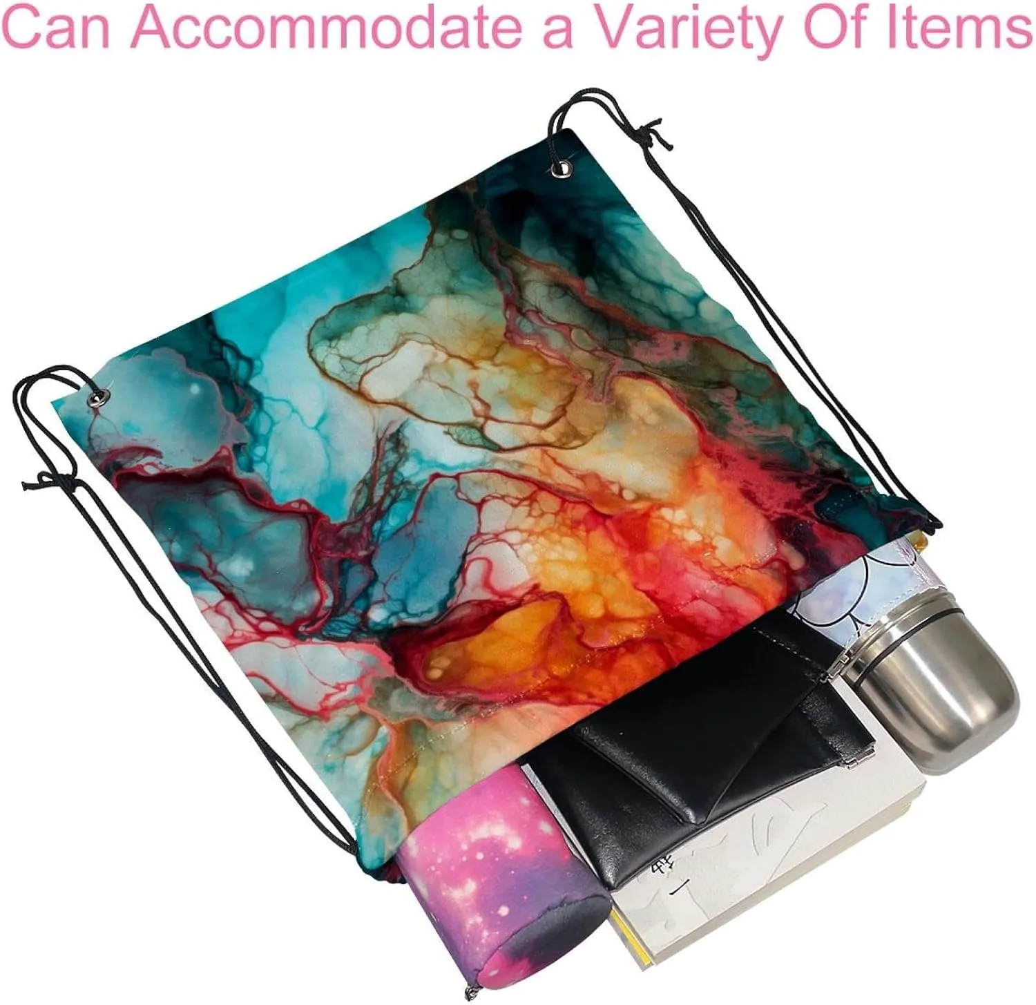 2PCS Marble Draw String Bags Drawstring Backpack for Sports, Gym, Travel, Swimming, Beach