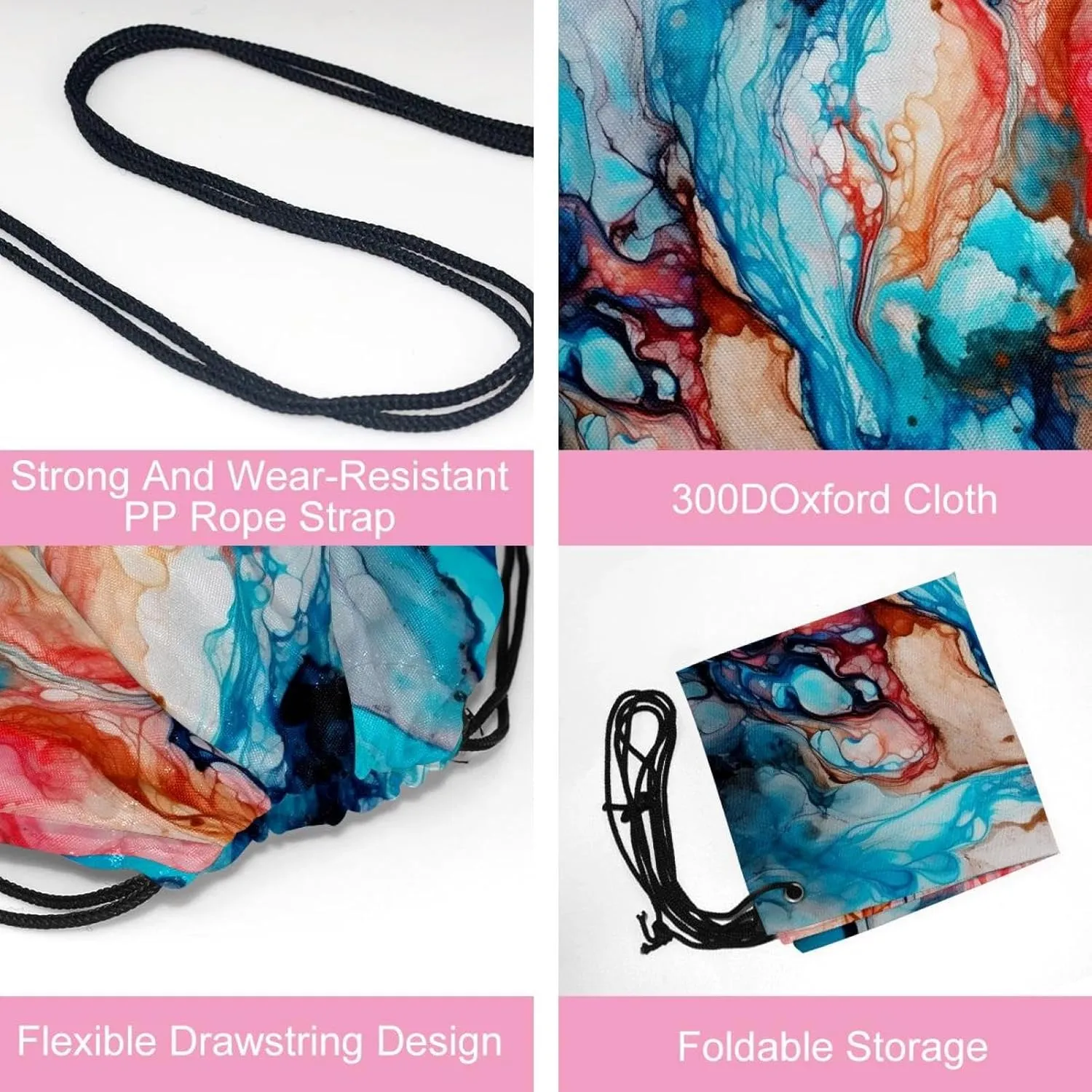 2PCS Marble Draw String Bags Drawstring Backpack for Sports, Gym, Travel, Swimming, Beach