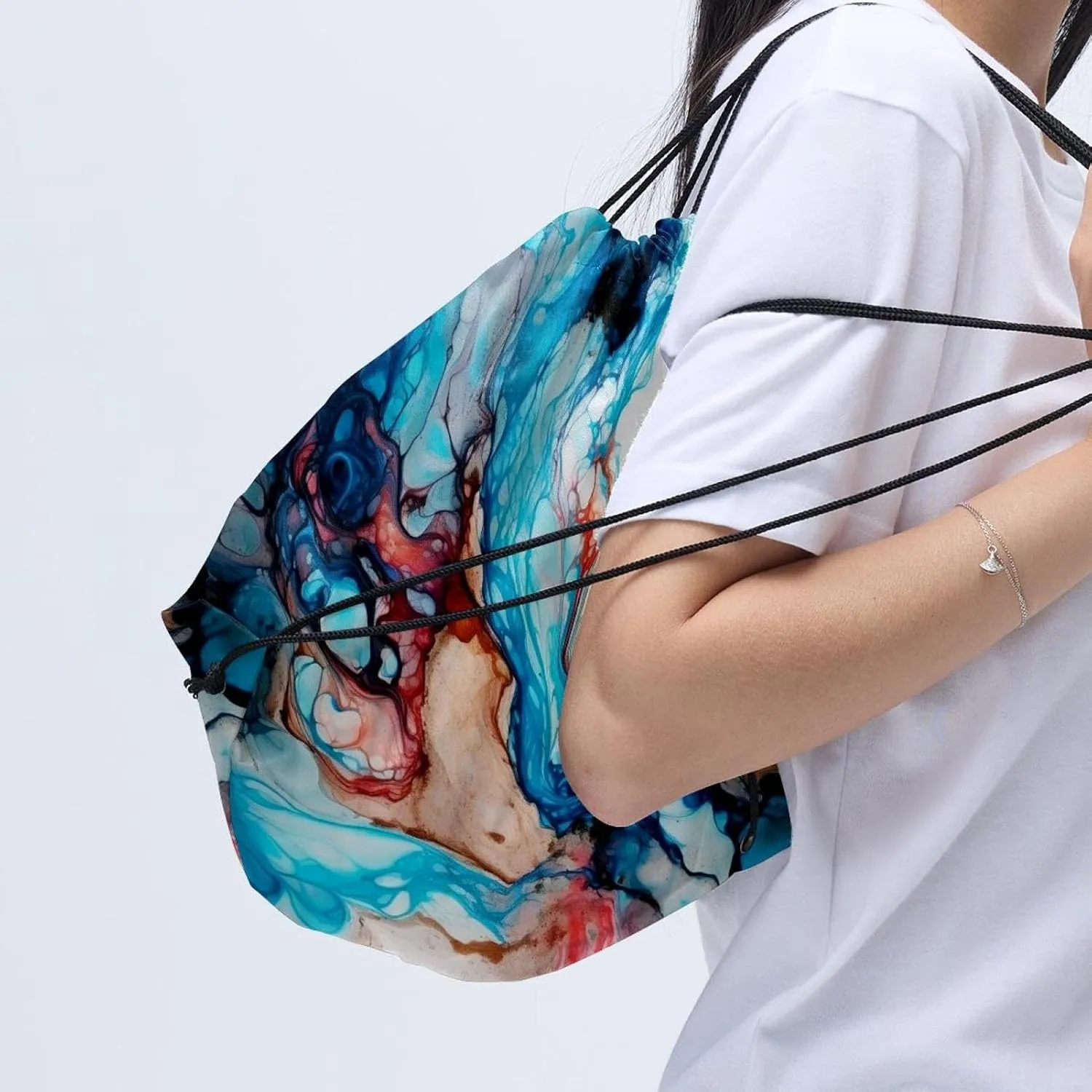 2PCS Marble Draw String Bags Drawstring Backpack for Sports, Gym, Travel, Swimming, Beach