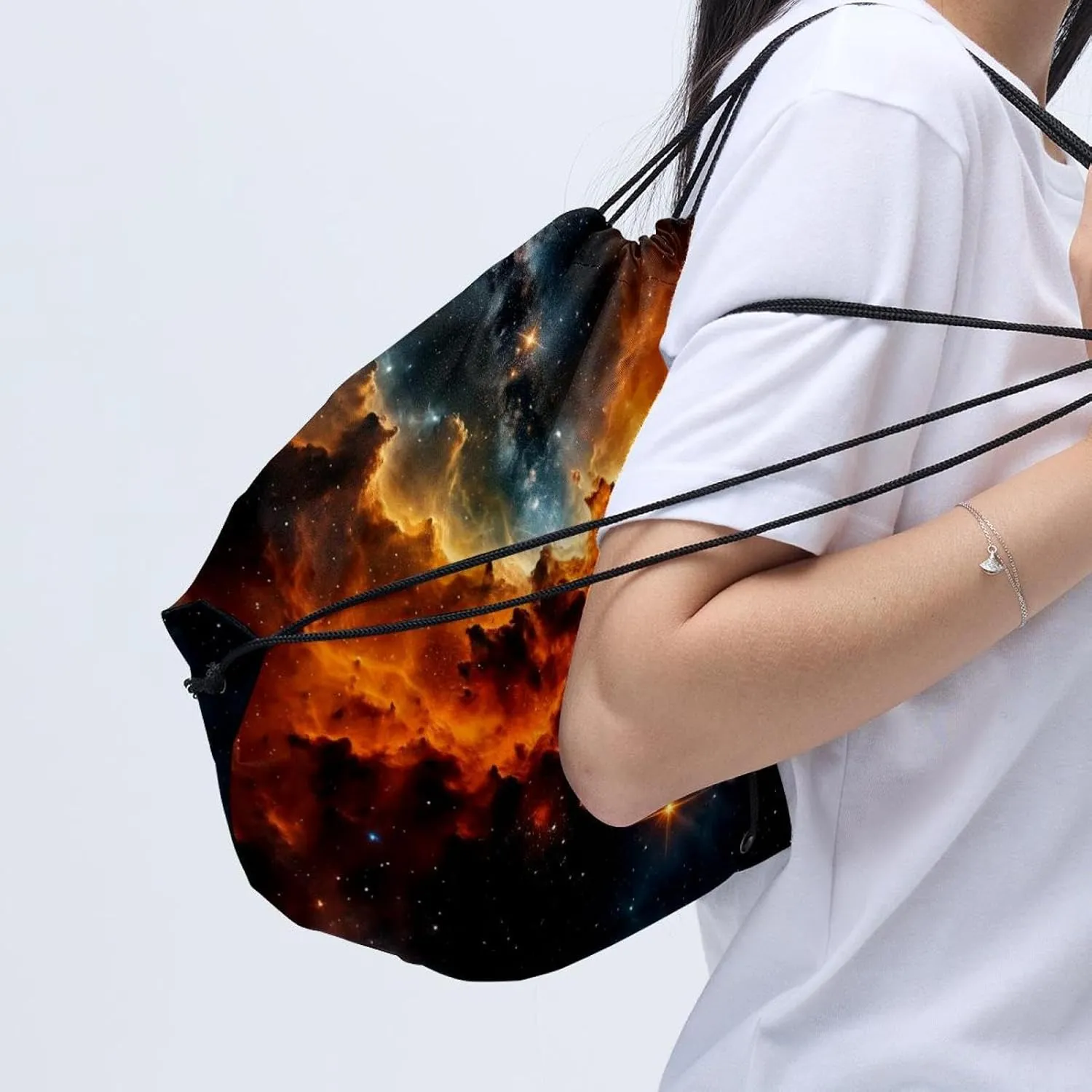 2PCS Stars Nebula Drawstring Bags Drawstring Gym Bag