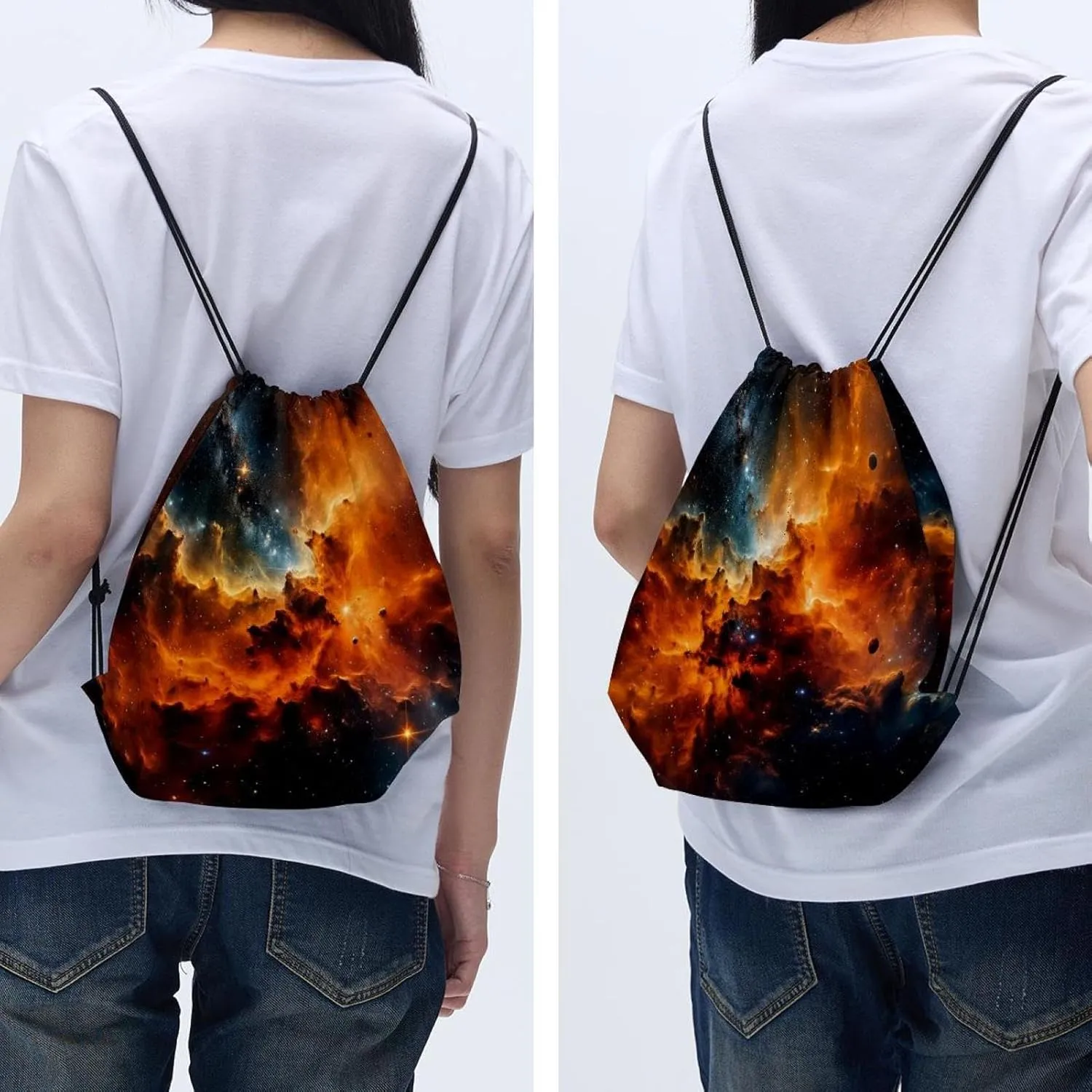 2PCS Stars Nebula Drawstring Bags Drawstring Gym Bag