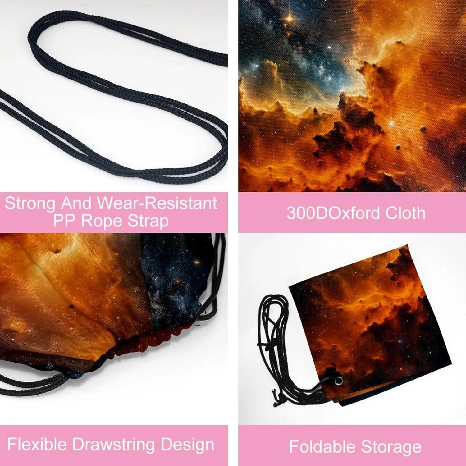 2PCS Stars Nebula Drawstring Bags Drawstring Gym Bag
