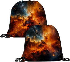 2PCS Stars Nebula Drawstring Bags Drawstring Gym Bag