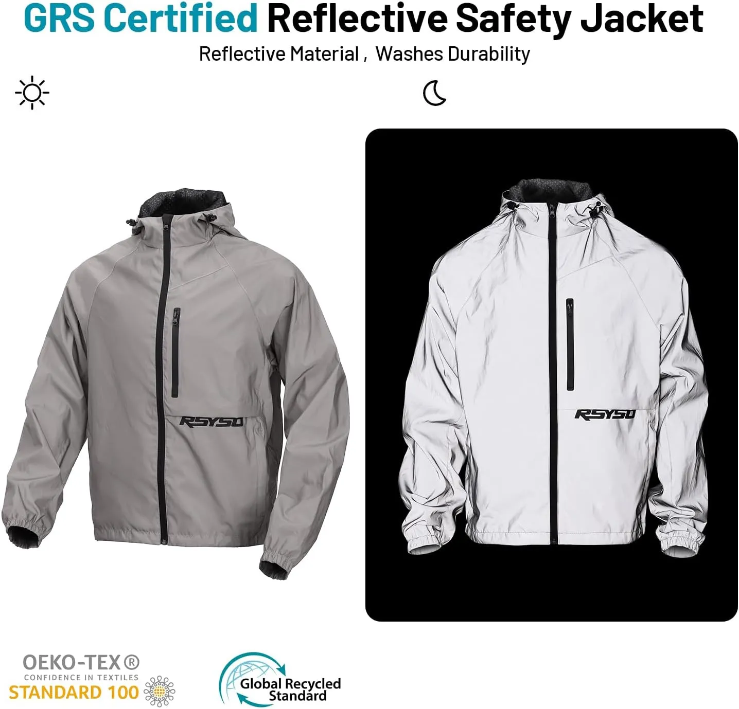 360° Men's Reflective Jacket Windbreaker Waterproof Zipper Breathable for Night Cycling, Motorcycle, Running, Hiking