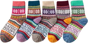 5 Pairs Cozy Socks for Women, Thick Warm Wool Knit Boots Socks for Women/Men, Women Wool Socks Vintage Winter - Soft Cozy Crew Socks.