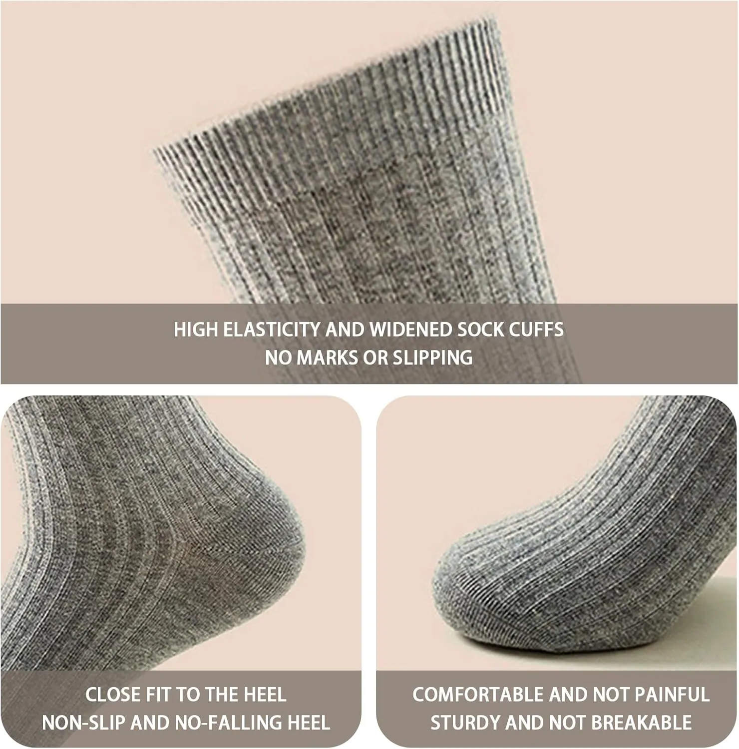 50% Wool   8% Cashmere Mens Lightweight Socks  Soft, Breathable, All-Season Comfort  5 Pairs (Black/Red/Gray)
