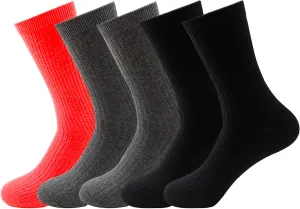 50% Wool   8% Cashmere Mens Lightweight Socks  Soft, Breathable, All-Season Comfort  5 Pairs (Black/Red/Gray)
