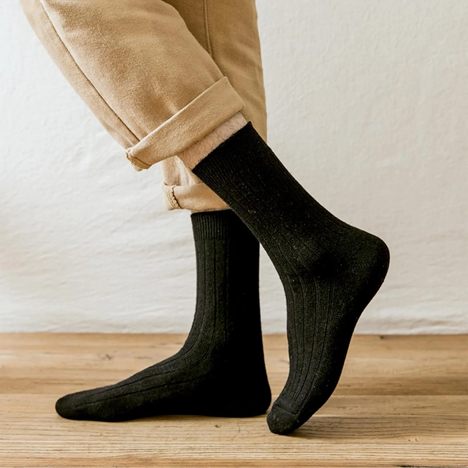 50% Wool   8% Cashmere Mens Lightweight Socks  Soft, Breathable, All-Season Comfort  5 Pairs (Black/Red/Gray)