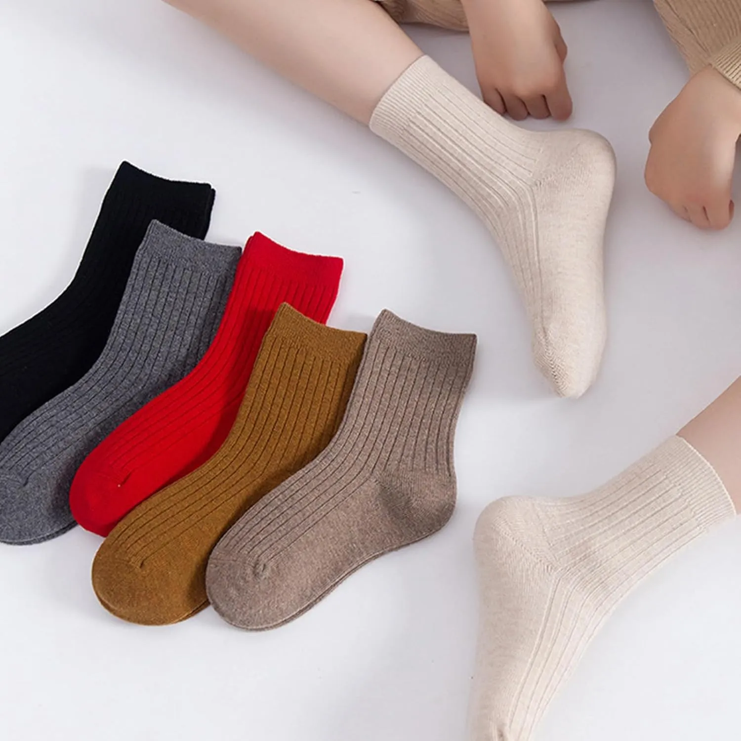 50% Wool   8% Cashmere Mens Lightweight Socks  Soft, Breathable, All-Season Comfort  5 Pairs (Black/Red/Gray)