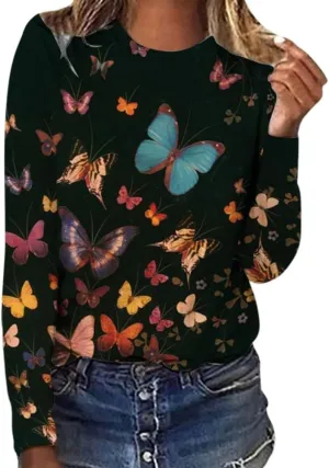 Akivide Women's Oversized Flower Graphic Crewneck Sweatshirt Fall Winter Casual Loose Floral Printed Long Sleeve Sweatshirts