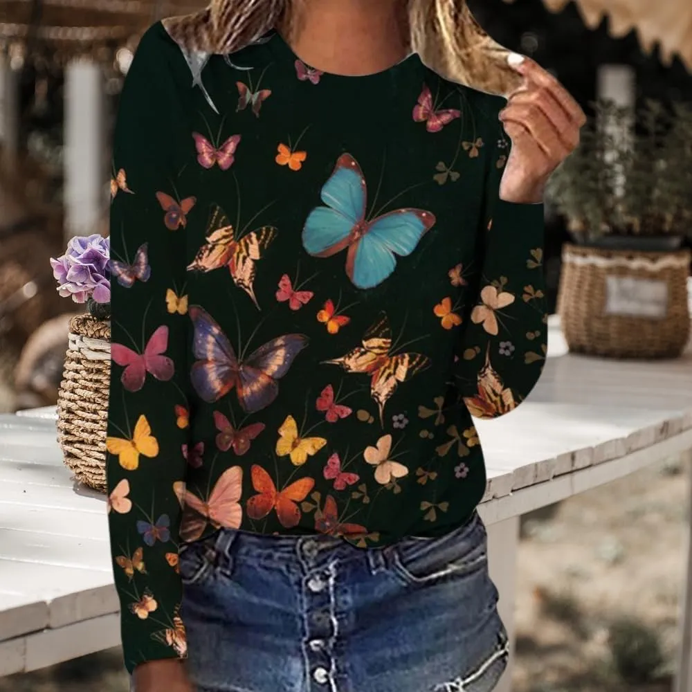 Akivide Women's Oversized Flower Graphic Crewneck Sweatshirt Fall Winter Casual Loose Floral Printed Long Sleeve Sweatshirts