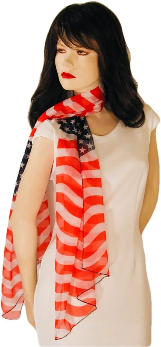 American Flag Independence Day 4th of July Long Lightweight Patriotic Scarf