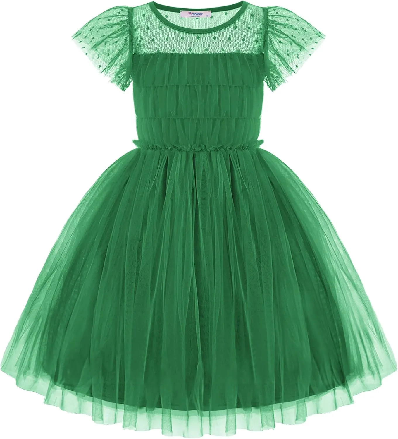 Arshiner Little Girl Dresses Contrast Mesh Ruffle Sleeve Birthday Holiday Princess Toddler Tulle Dress for 2-7 Years Old
