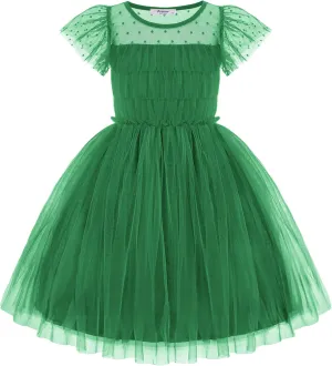 Arshiner Little Girl Dresses Contrast Mesh Ruffle Sleeve Birthday Holiday Princess Toddler Tulle Dress for 2-7 Years Old