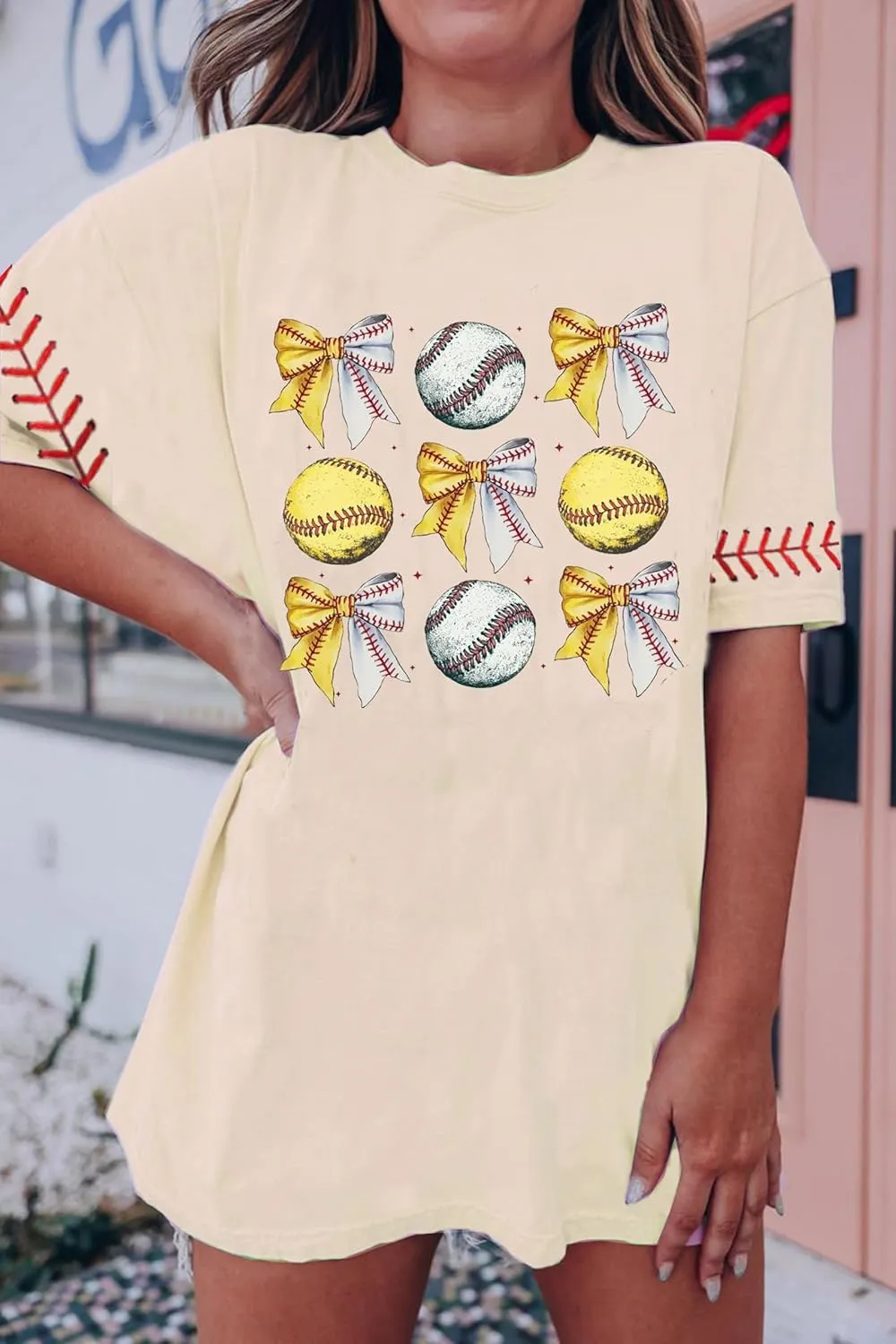 Baseball Shirt Women Oversized Baseball Mom Tshirts Game Day Short Sleeve Casual Loose Graphic Tees Tops