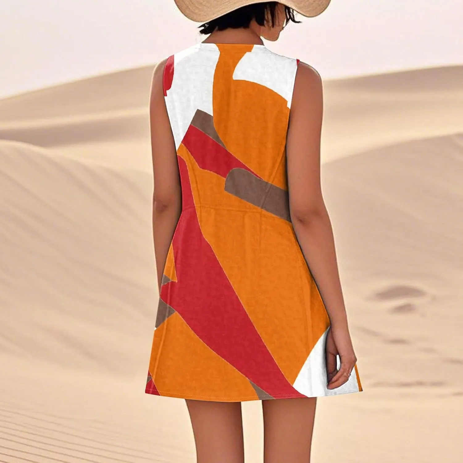 BAXLIMEK Sundresses for Women,2025 Summer Casual Loose U Neck Sleeveless Mini Dress,Trendy Print Flowy Ruched Beach Dress