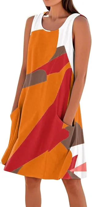 BAXLIMEK Sundresses for Women,2025 Summer Casual Loose U Neck Sleeveless Mini Dress,Trendy Print Flowy Ruched Beach Dress