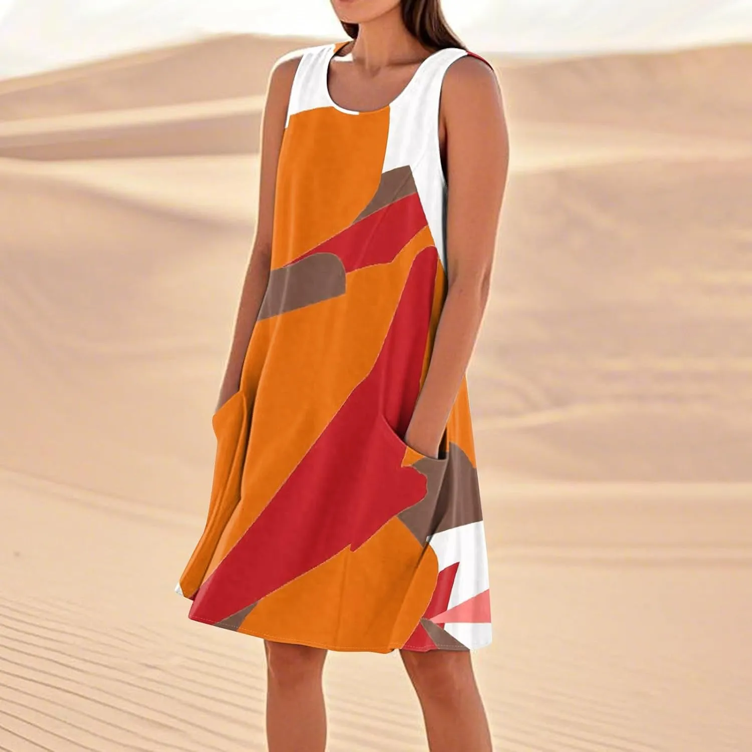 BAXLIMEK Sundresses for Women,2025 Summer Casual Loose U Neck Sleeveless Mini Dress,Trendy Print Flowy Ruched Beach Dress