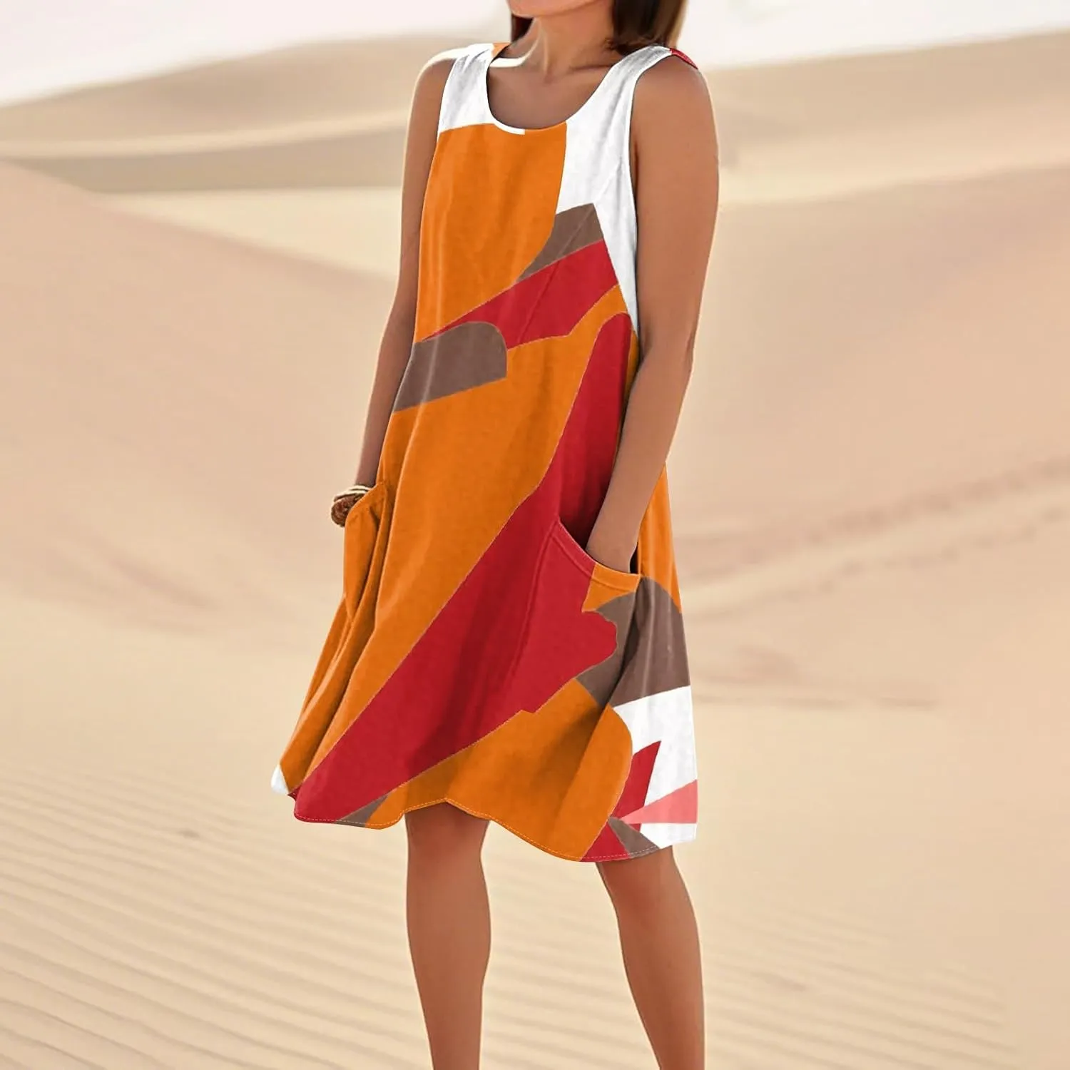 BAXLIMEK Sundresses for Women,2025 Summer Casual Loose U Neck Sleeveless Mini Dress,Trendy Print Flowy Ruched Beach Dress