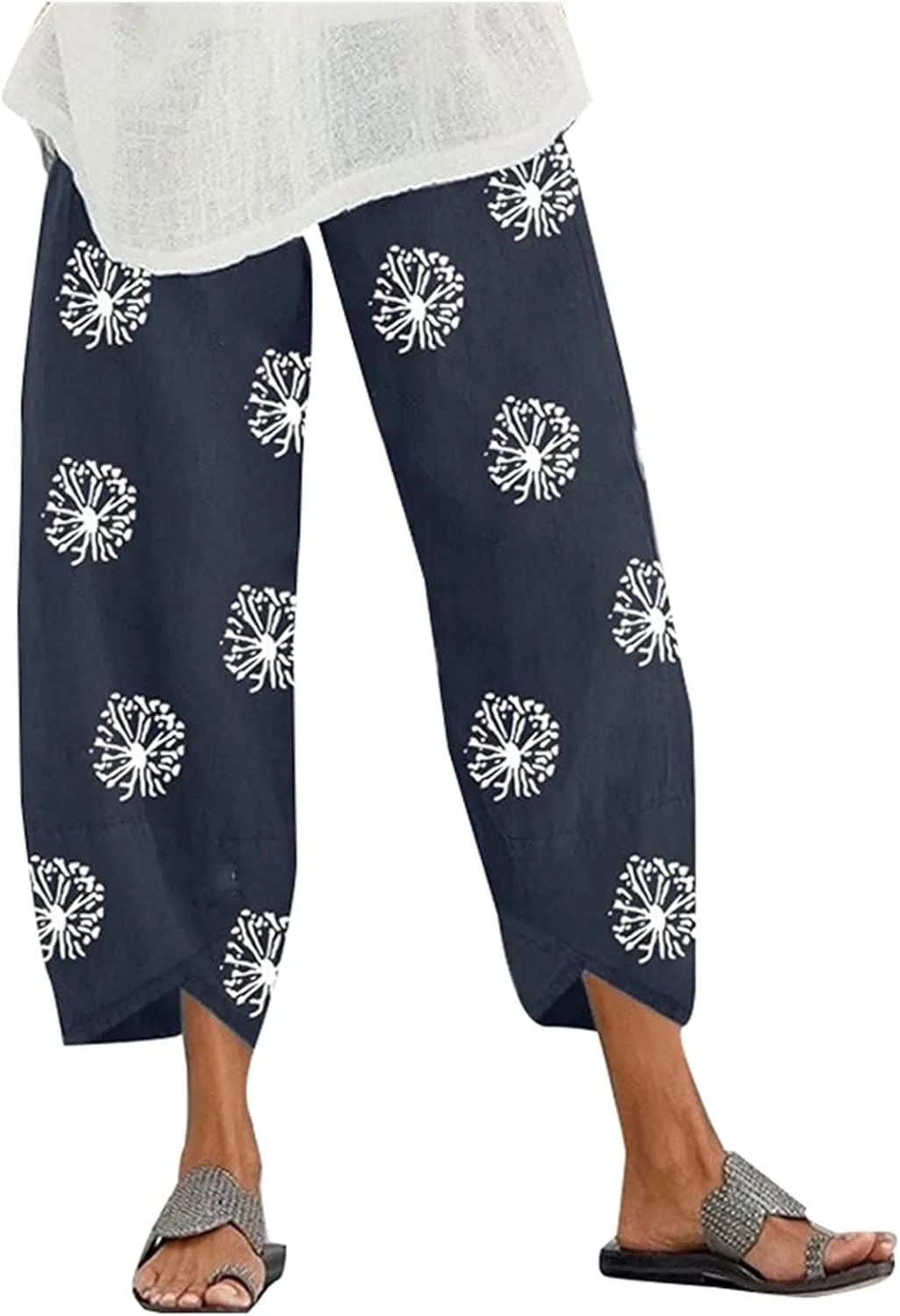 Bengbobar Linen Capri Pants for Women Wide Leg Sweatpants Casual Summer Capri Pants Comfy Baggy Trousers Palazzo Lounge